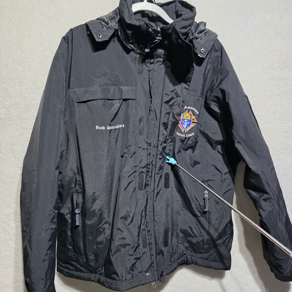 Black Fleece Lined Hooded Jacket Knights of Columbus St Ambrose Council 1489 XL - Picture 5 of 14